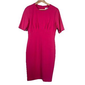 Calvin Klein Hot Pink Flounce Sheath Crepe‎ Sleeveless Midi Dress Size 8 Office